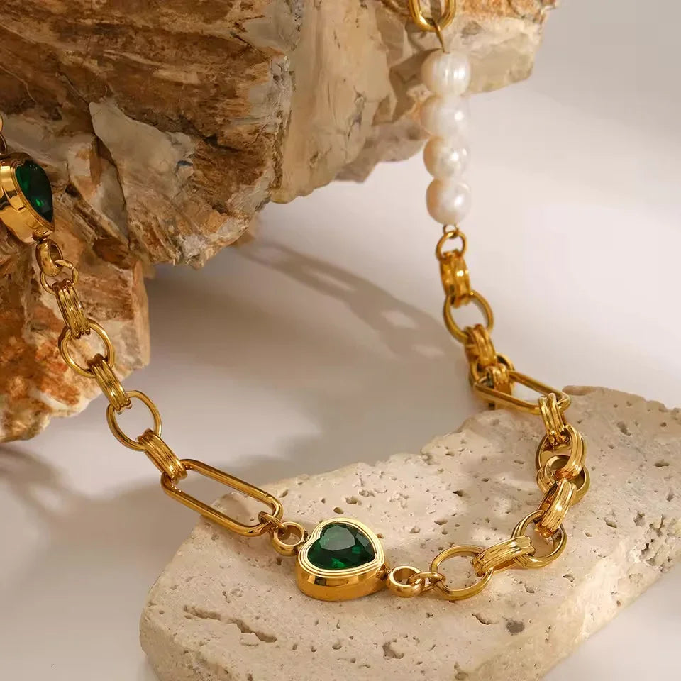 Natalie Emerald Pearl Bracelet