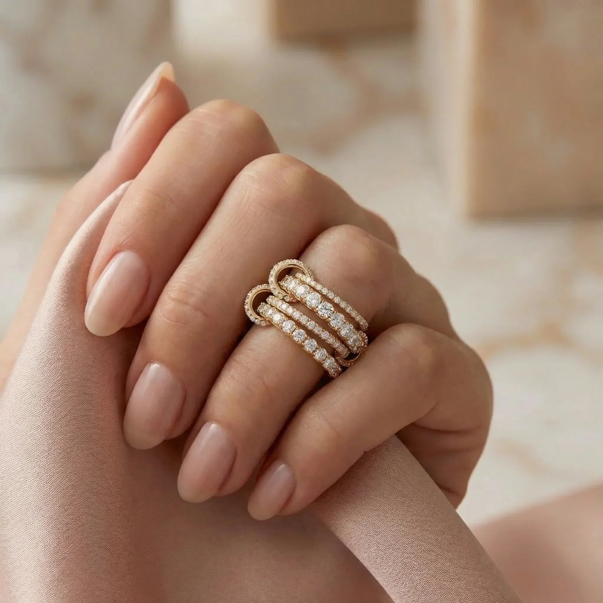 Houston Stacked Diamond Silver Ring