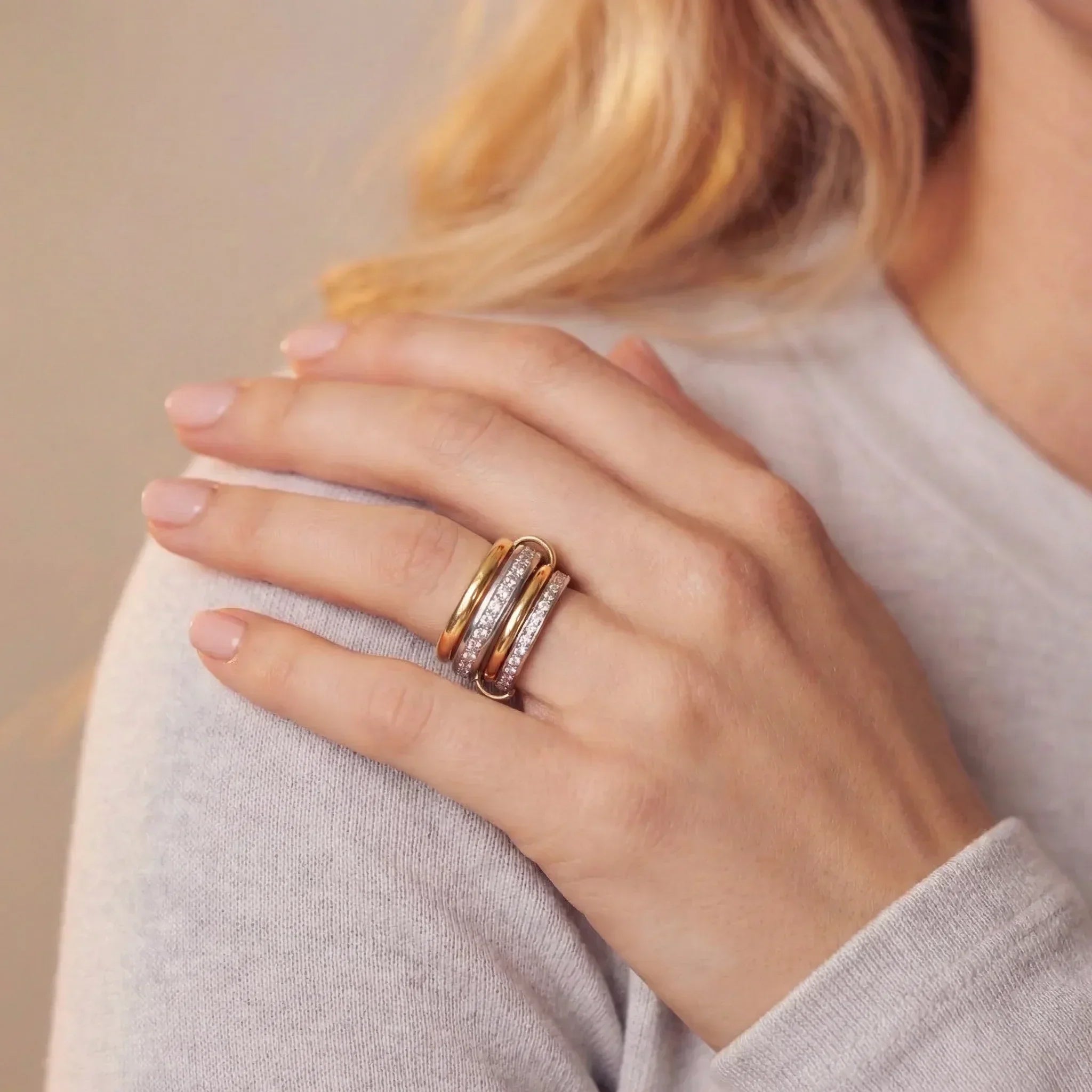 Valencia Two Tone Stacked Diamond Ring