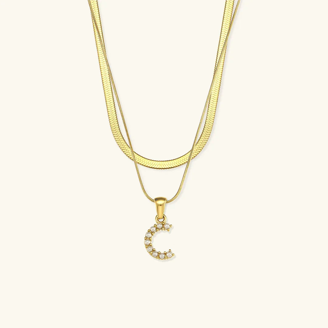 Bastet Layered Gold Initial Letter Necklace