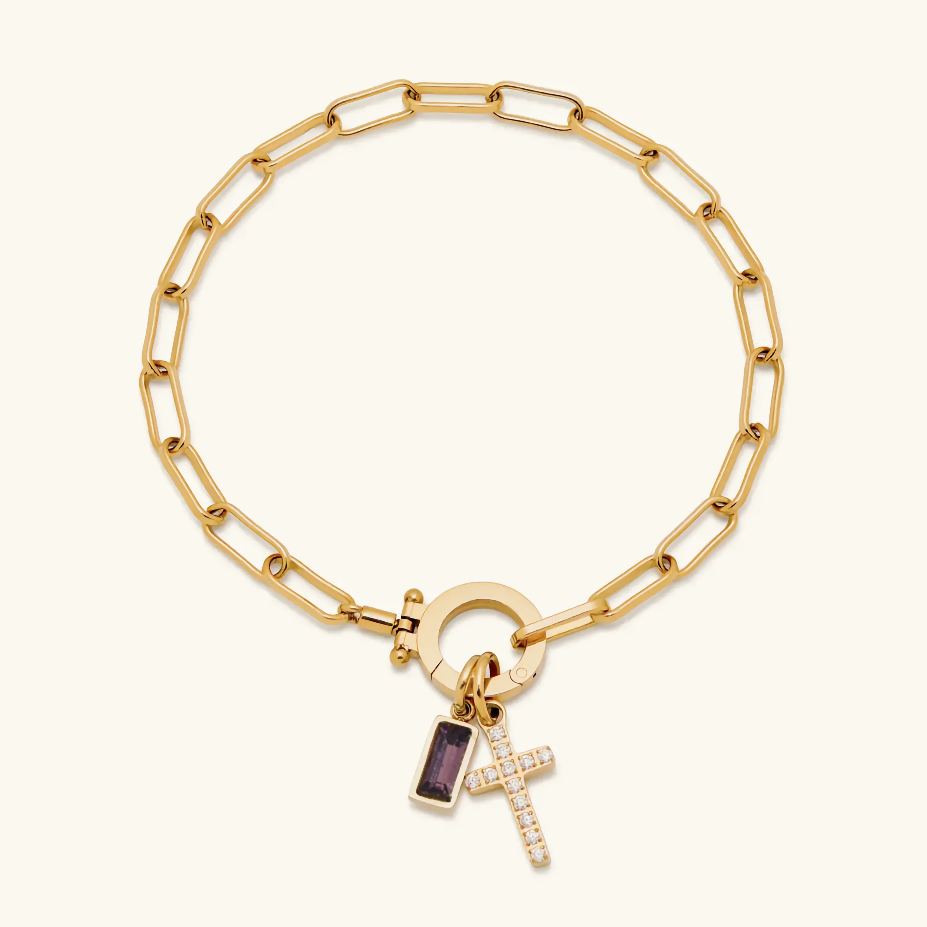 Helen Birthstone Cross Bracelet