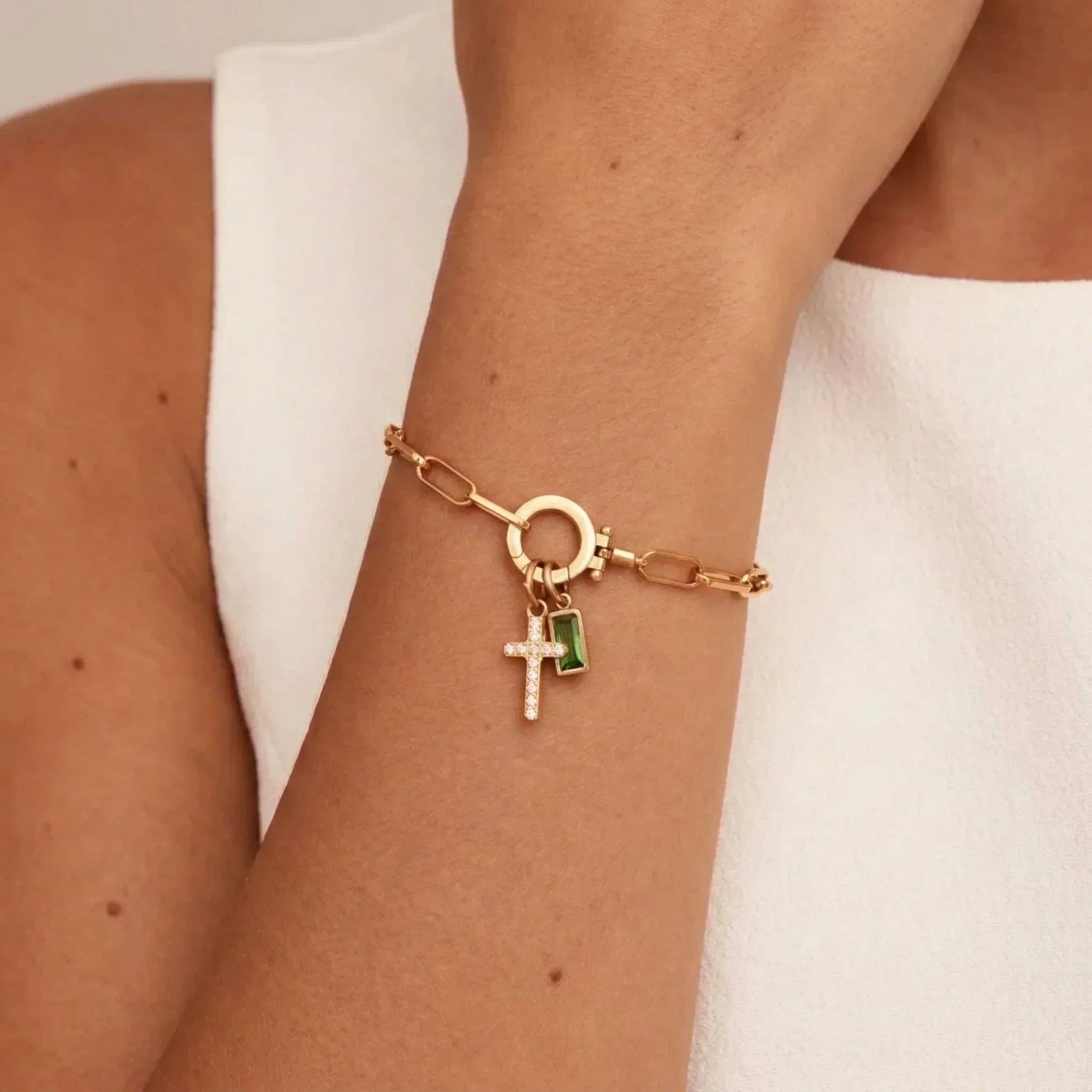 Helen Birthstone Cross Bracelet