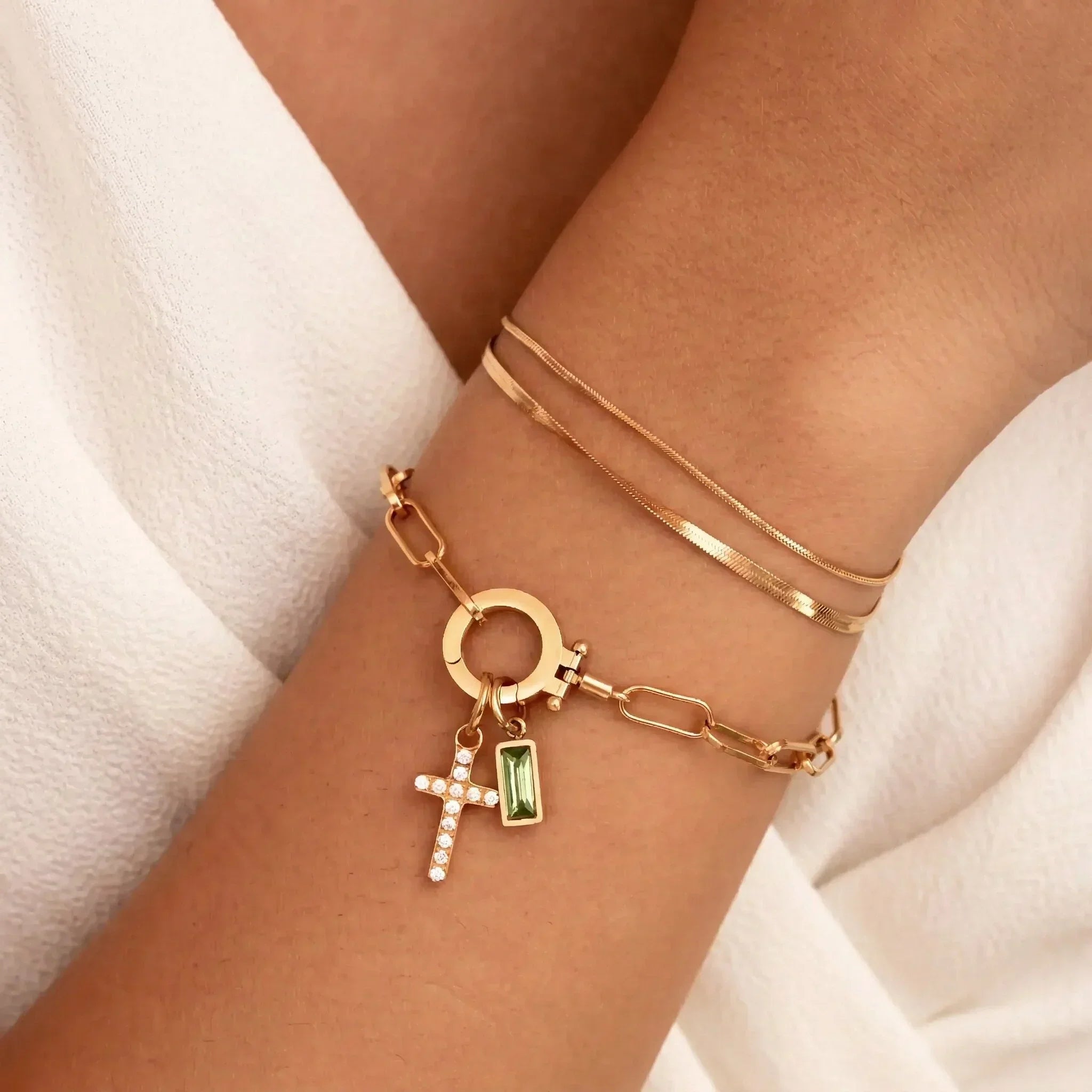 Helen Birthstone Cross Bracelet