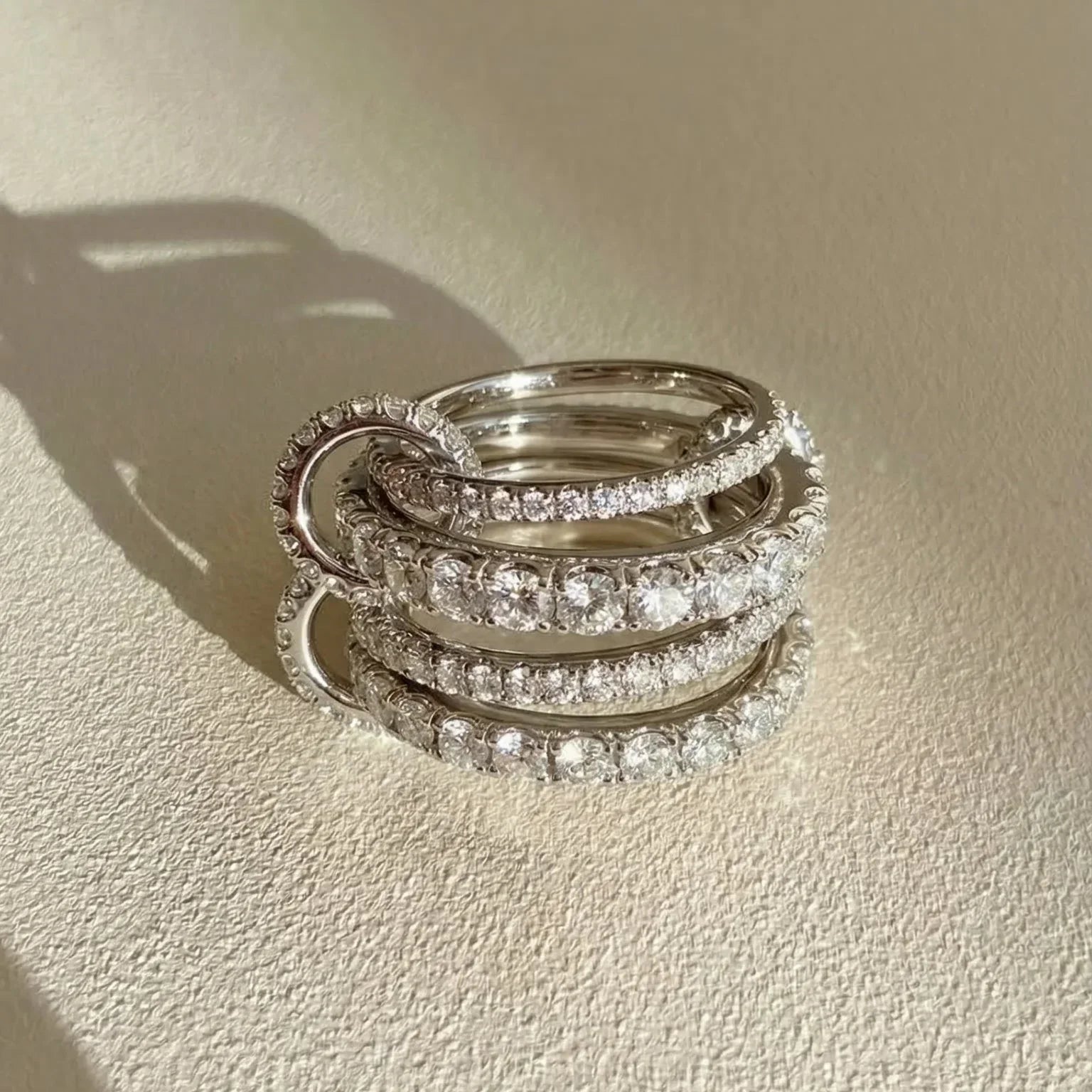 Houston Stacked Diamond Silver Ring