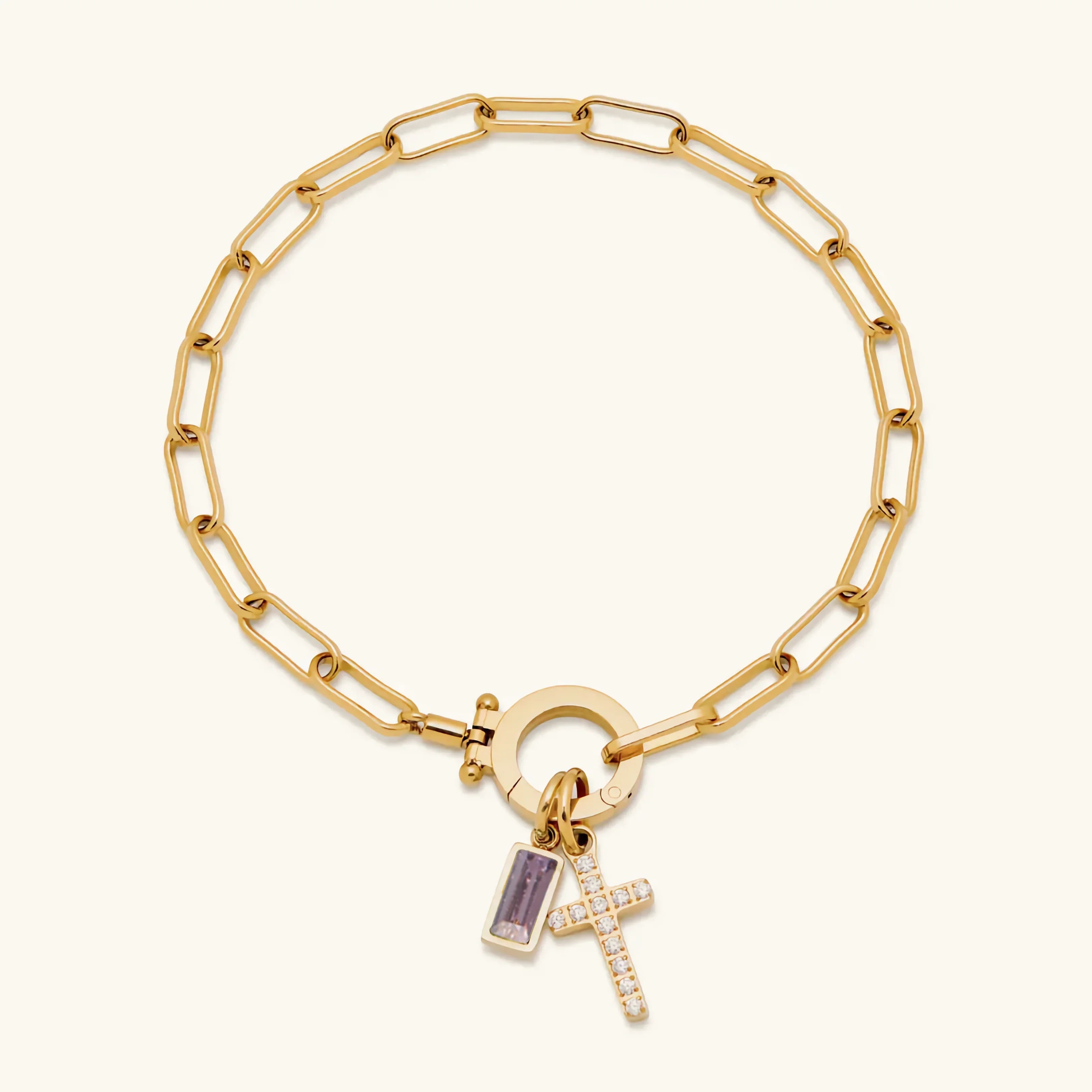 Helen Birthstone Cross Bracelet