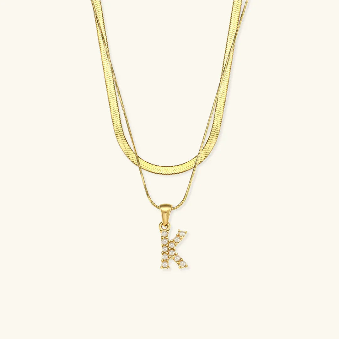 Bastet Layered Gold Initial Letter Necklace