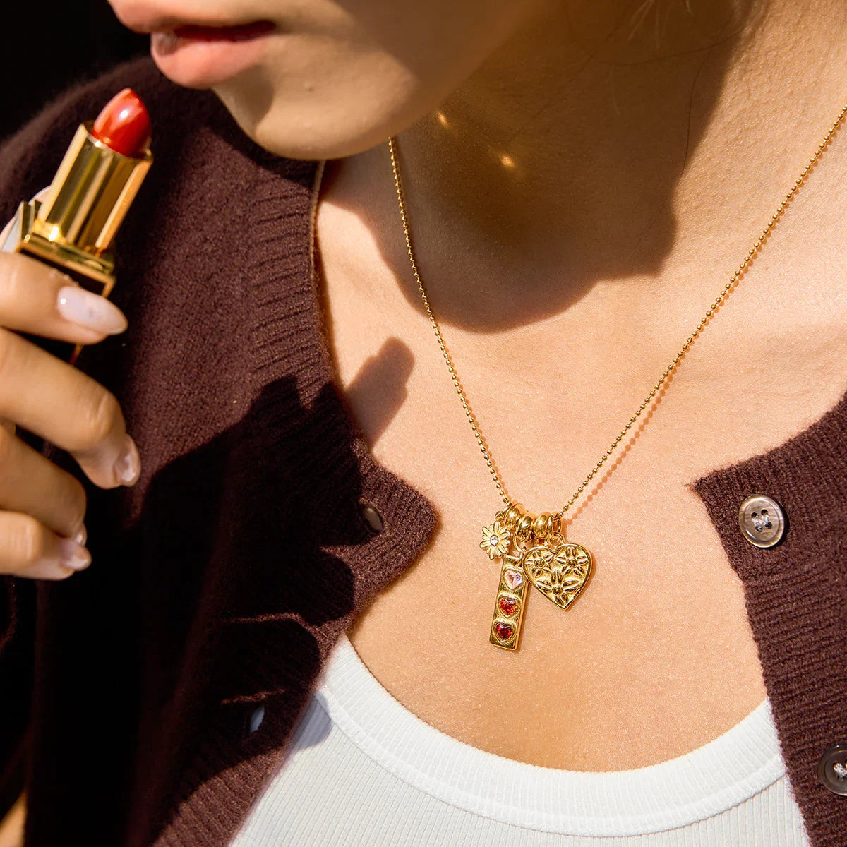 Calliope Triple Heart Charm Necklace