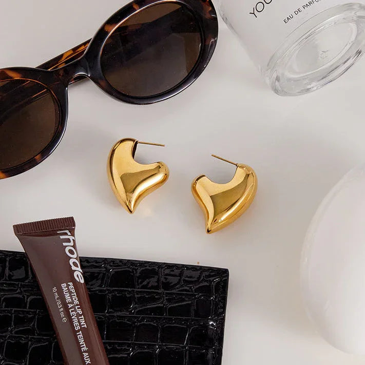 Pride Chunky Heart Gold Earrings
