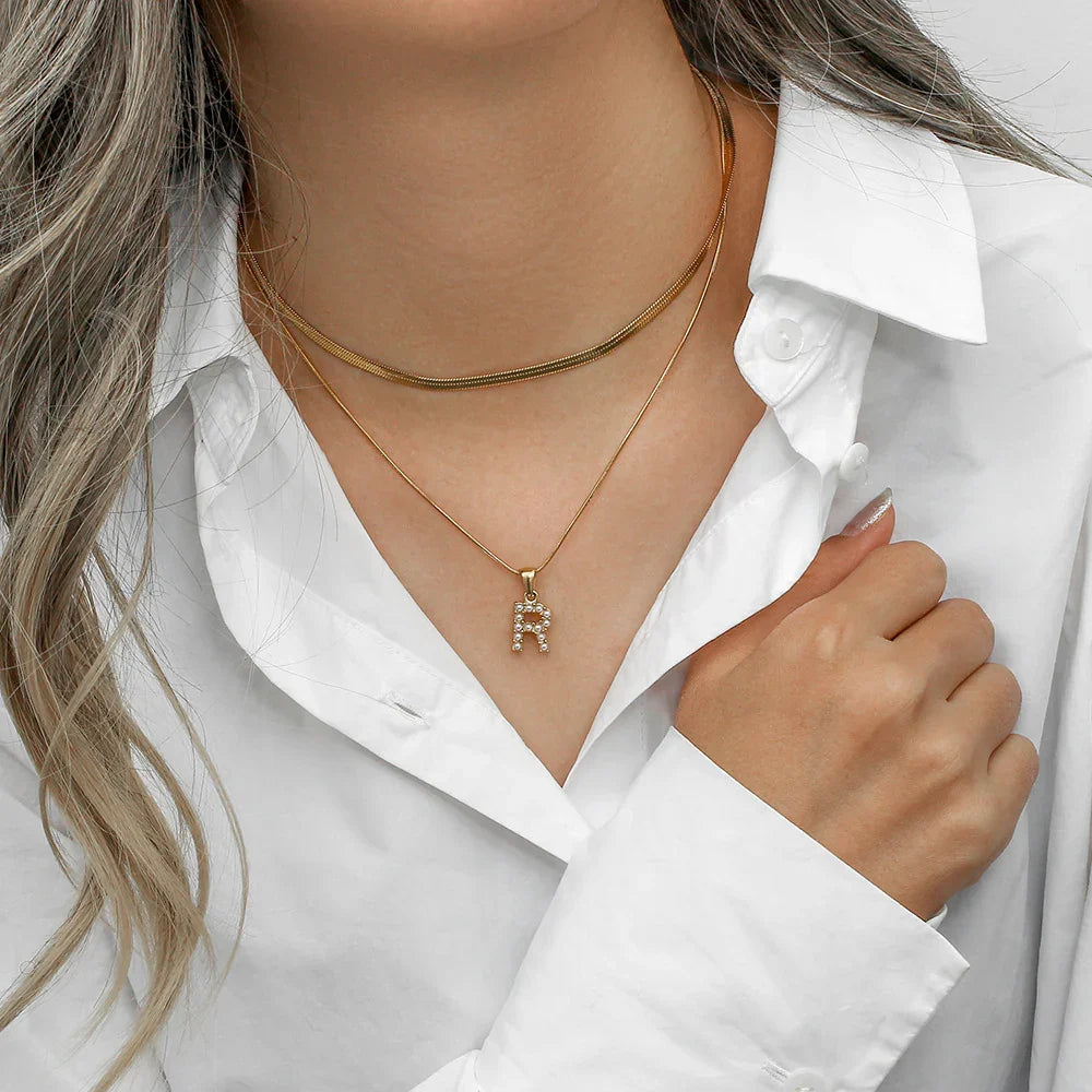 Bastet Layered Gold Initial Letter Necklace
