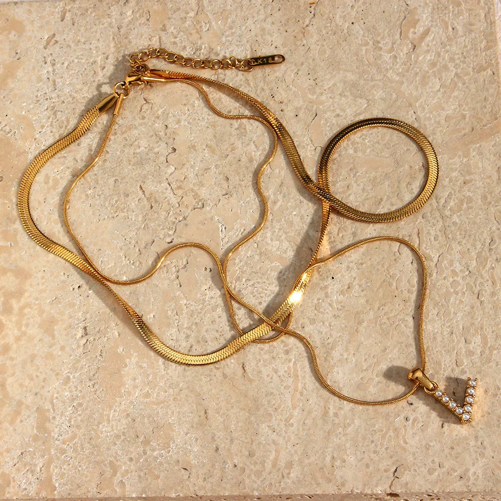 Bastet Layered Gold Initial Letter Necklace