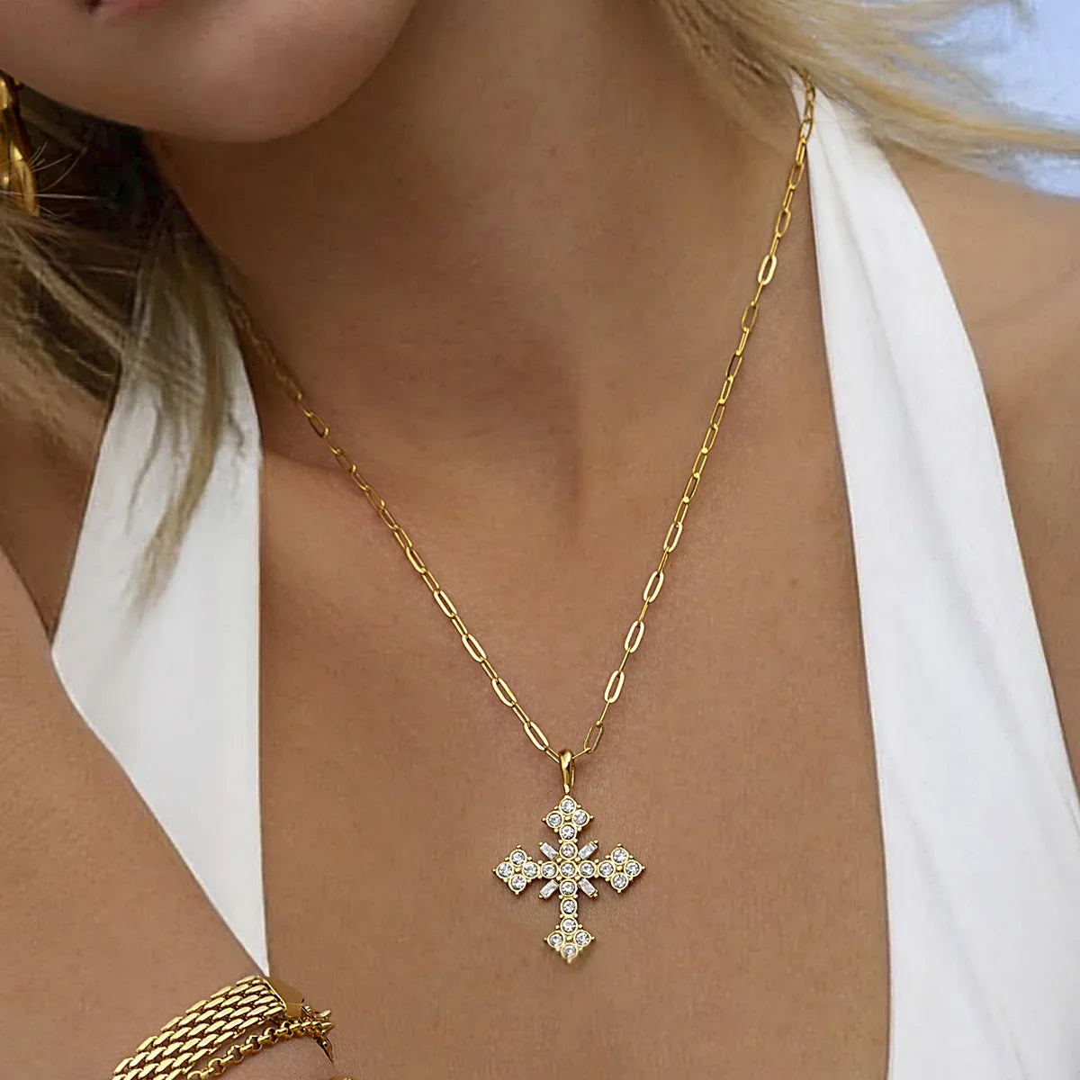 Venus Crystal Cross Necklace