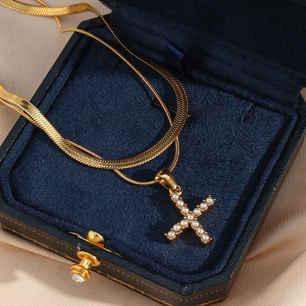 Bastet Layered Gold Initial Letter Necklace