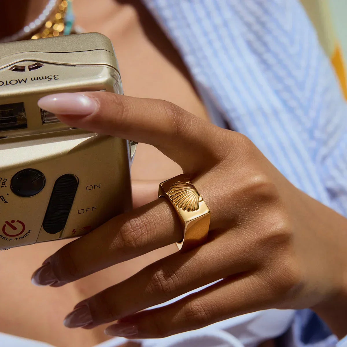 Mykonos Geometric Shell Ring