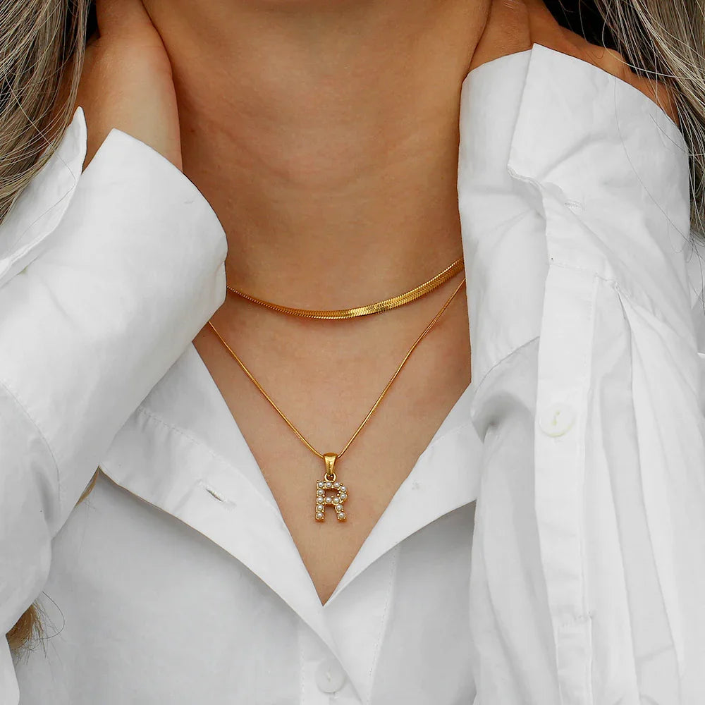 Bastet Layered Gold Initial Letter Necklace
