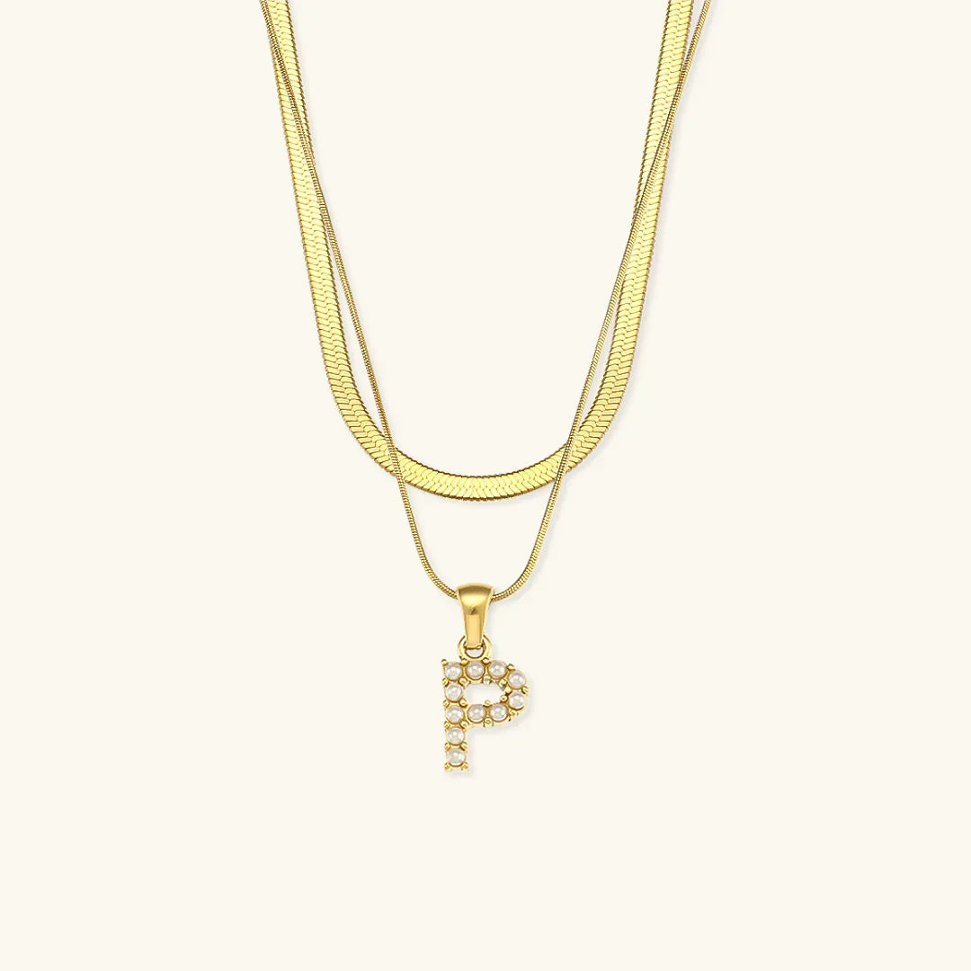 Bastet Layered Gold Initial Letter Necklace