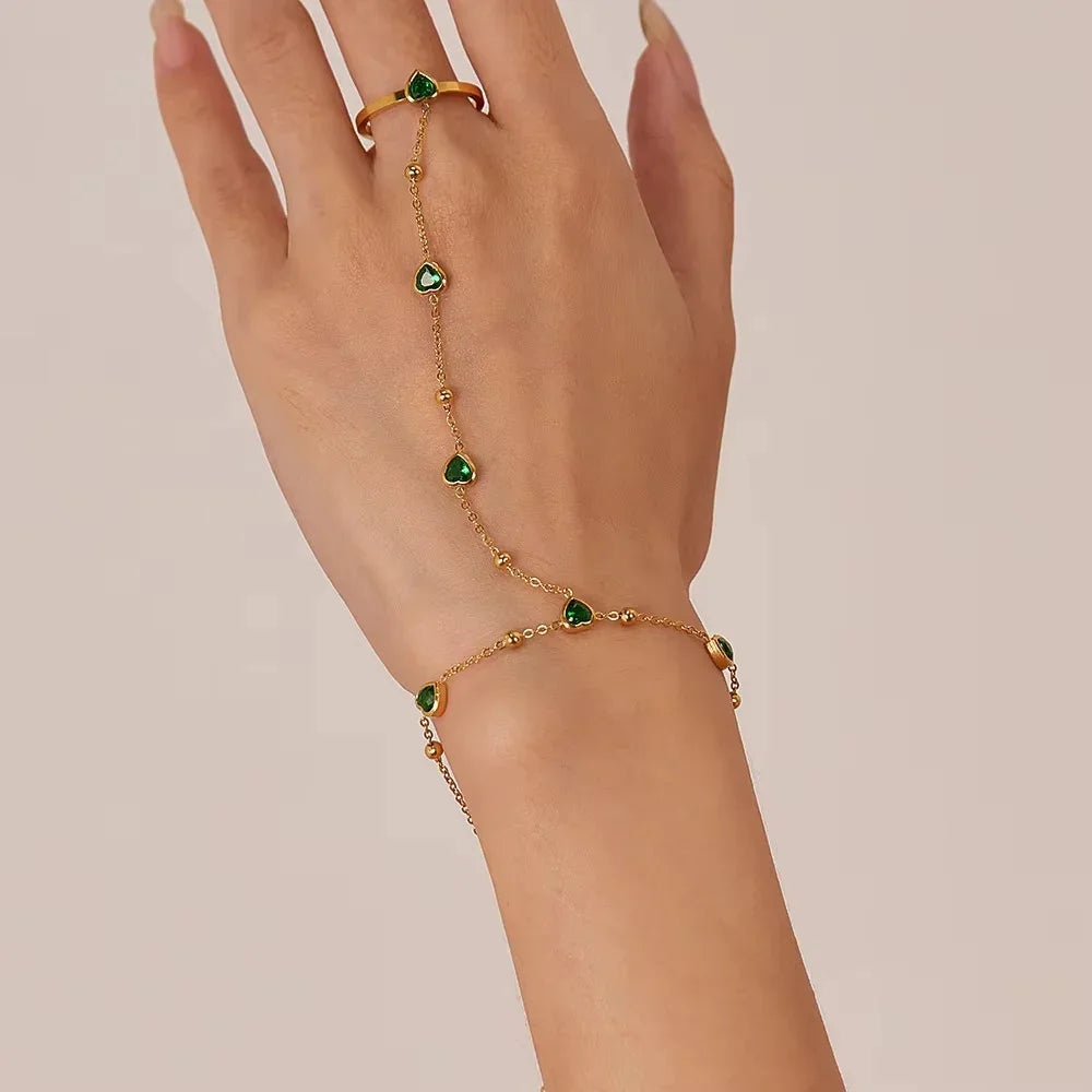 Anna Emerald Heart Hand Chain