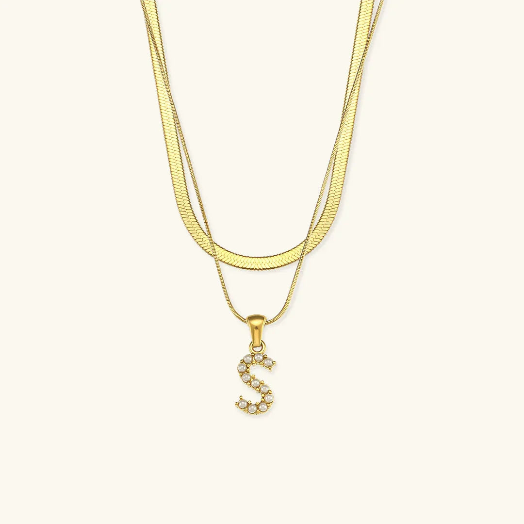 Bastet Layered Gold Initial Letter Necklace