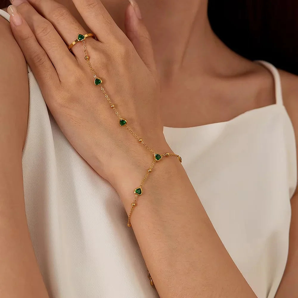 Anna Emerald Heart Hand Chain