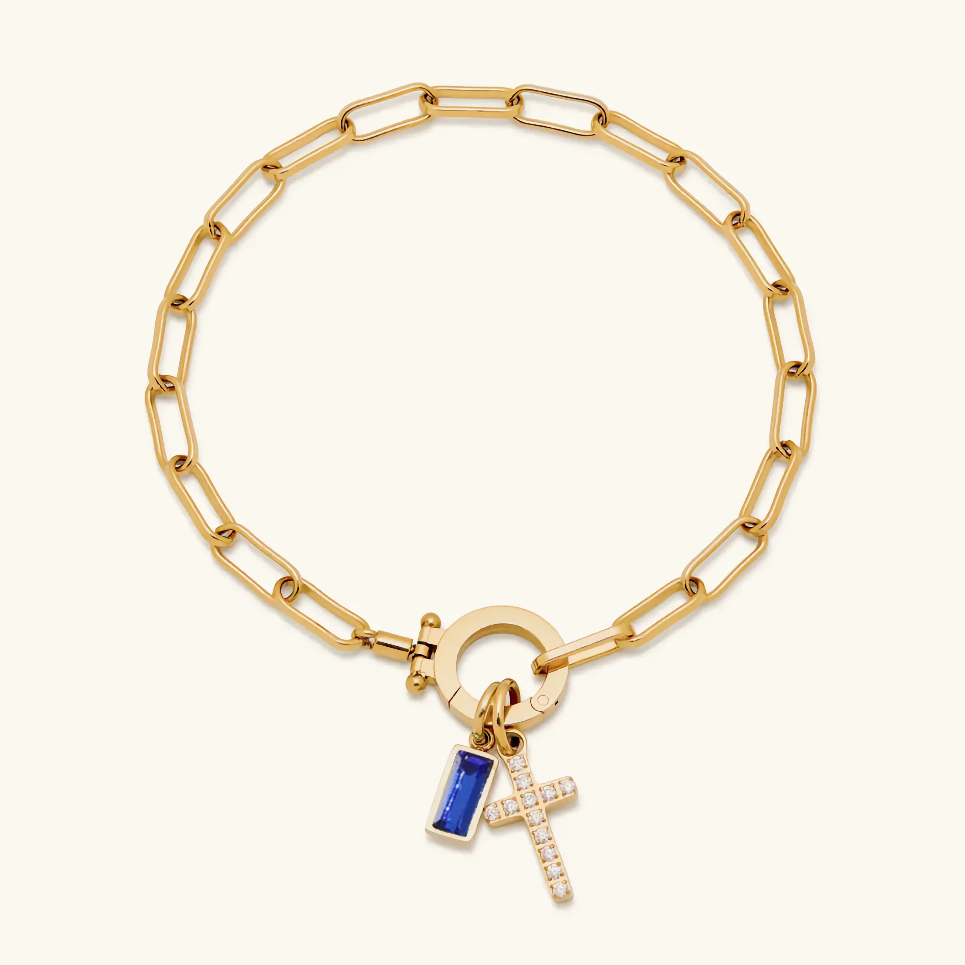 Helen Birthstone Cross Bracelet