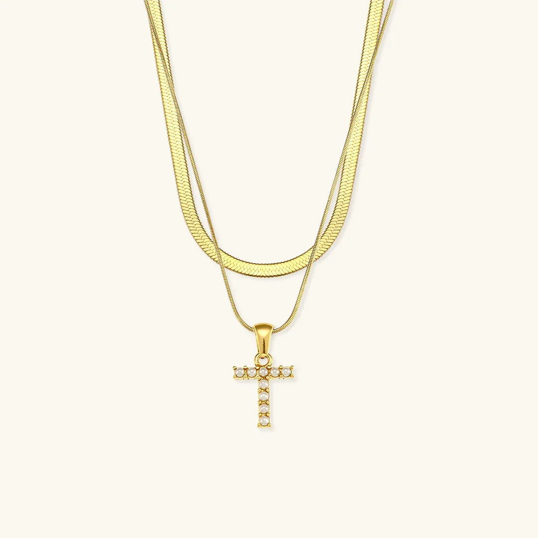Bastet Layered Gold Initial Letter Necklace