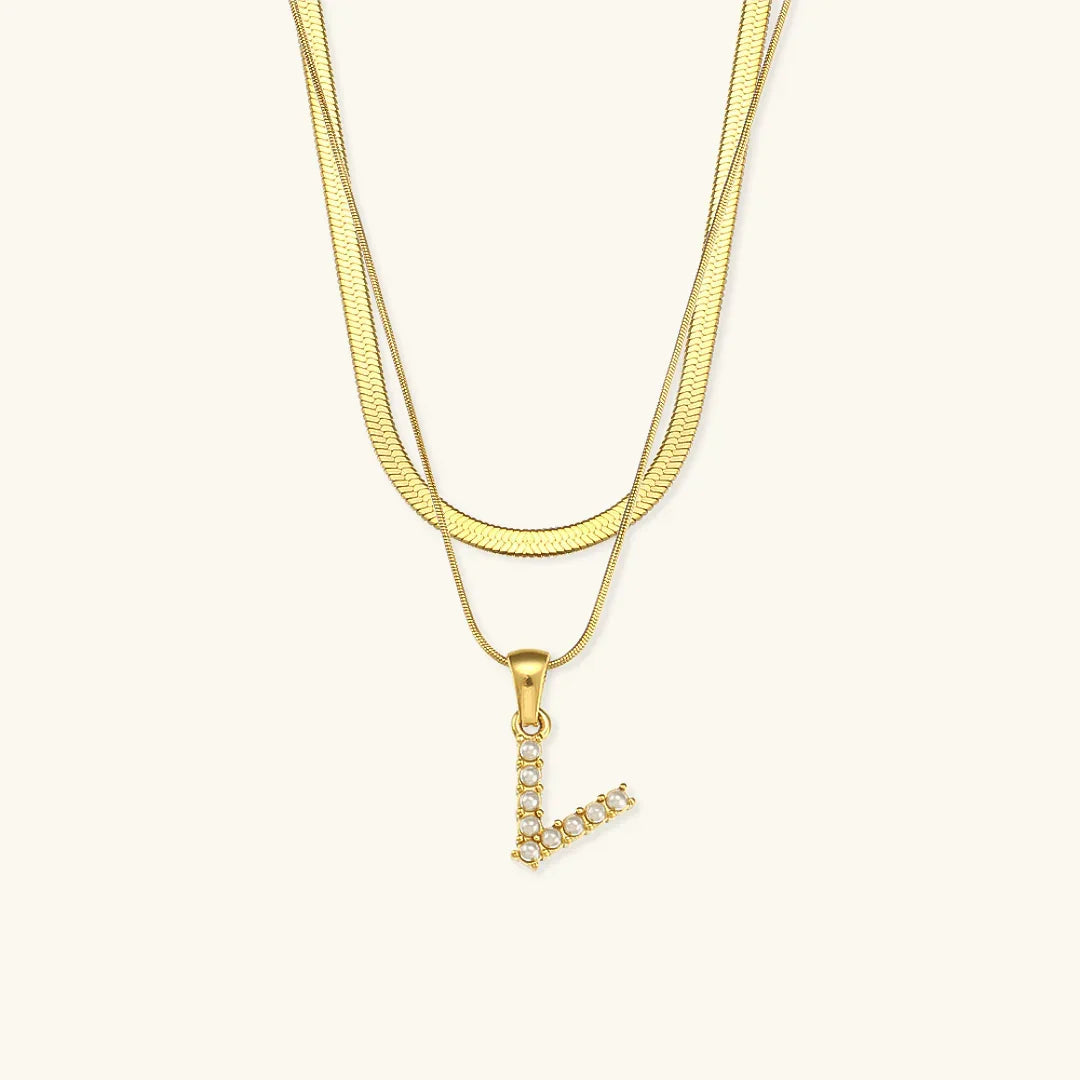 Bastet Layered Gold Initial Letter Necklace