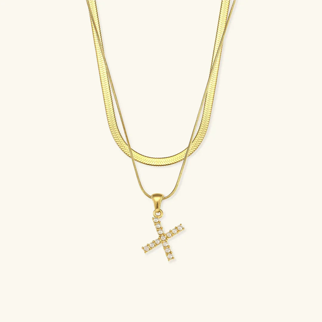 Bastet Layered Gold Initial Letter Necklace