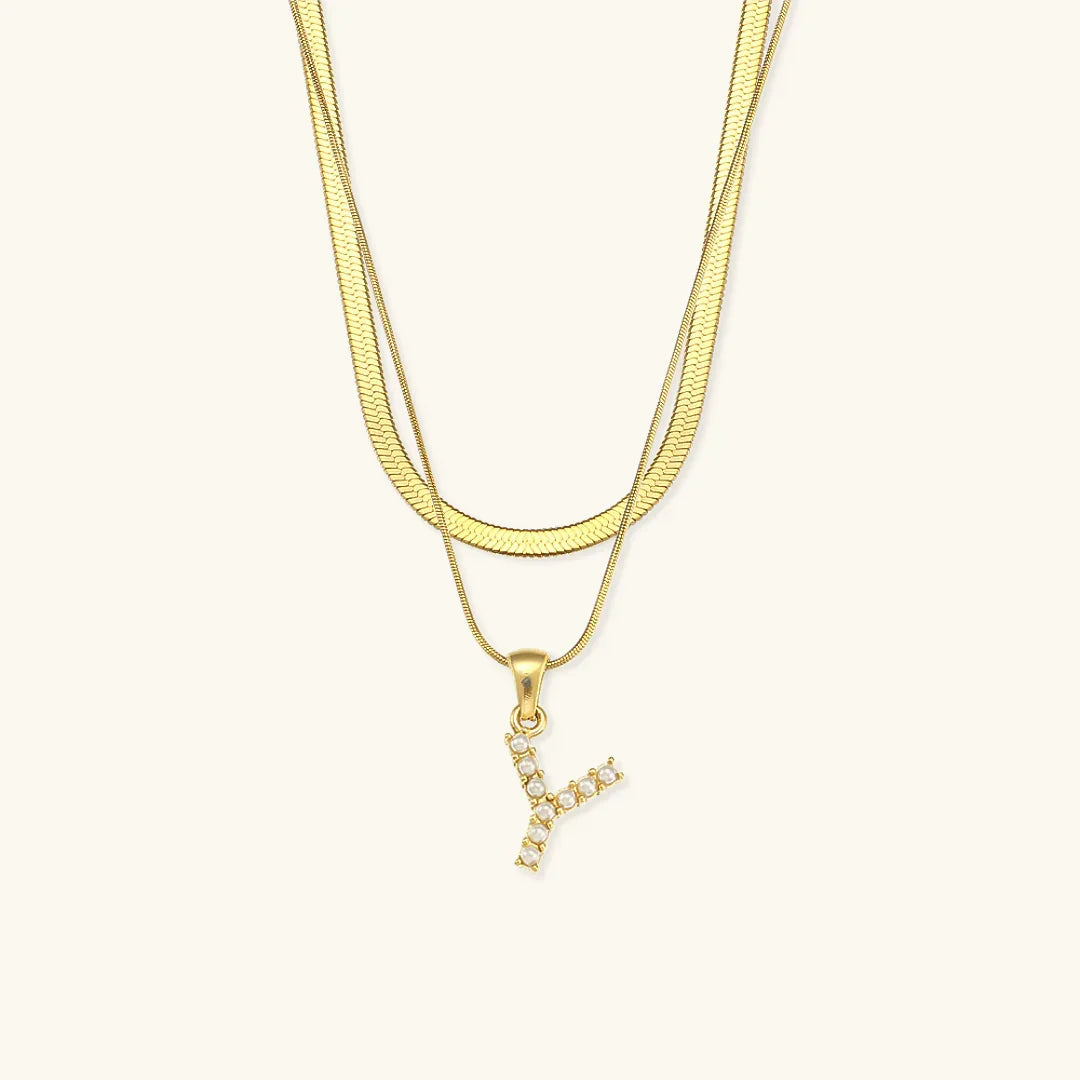 Bastet Layered Gold Initial Letter Necklace