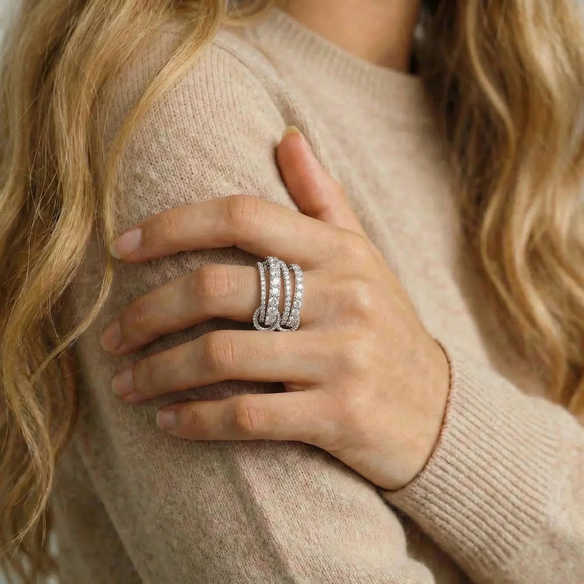 Houston Stacked Diamond Silver Ring